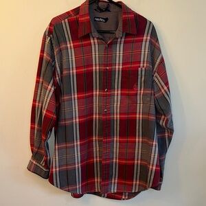 Nautica Men's Red and Gray Plaid Shirt